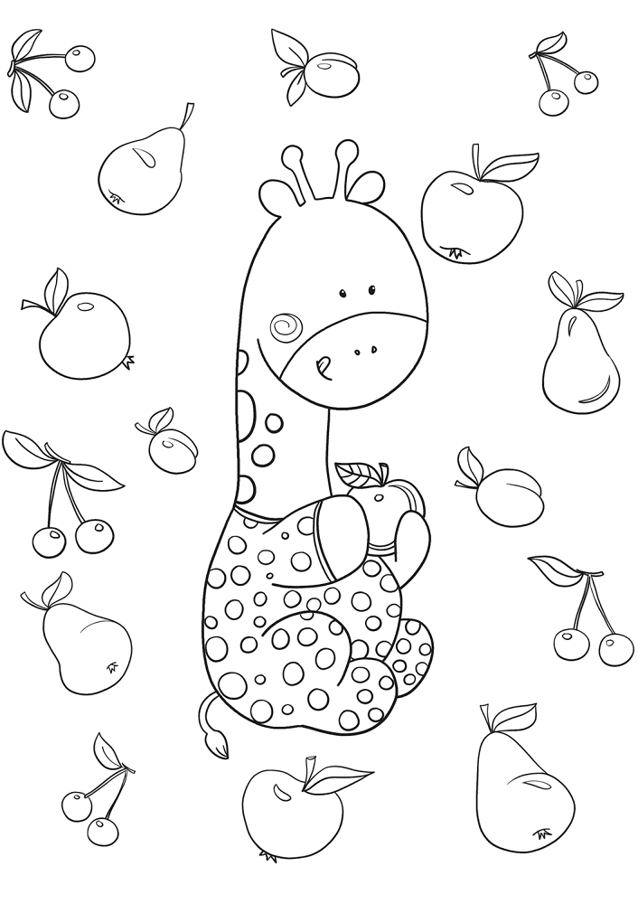 Baby Giraffe With An Apple Coloring Page Md Coloring Page — Free Printable — free printable coloring page