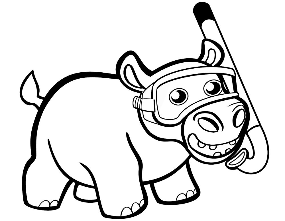 Cute Baby Hippo With Snorkel Coloring Page Md Coloring Page — Free Printable — free printable coloring page