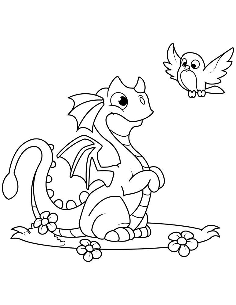 Cute Dragon And Bird Coloring Page Md Coloring Page — Free Printable — free printable coloring page