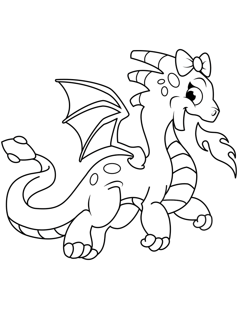 Cute Dragon Breathing Fire Coloring Page Md Coloring Page — Free Printable — free printable coloring page