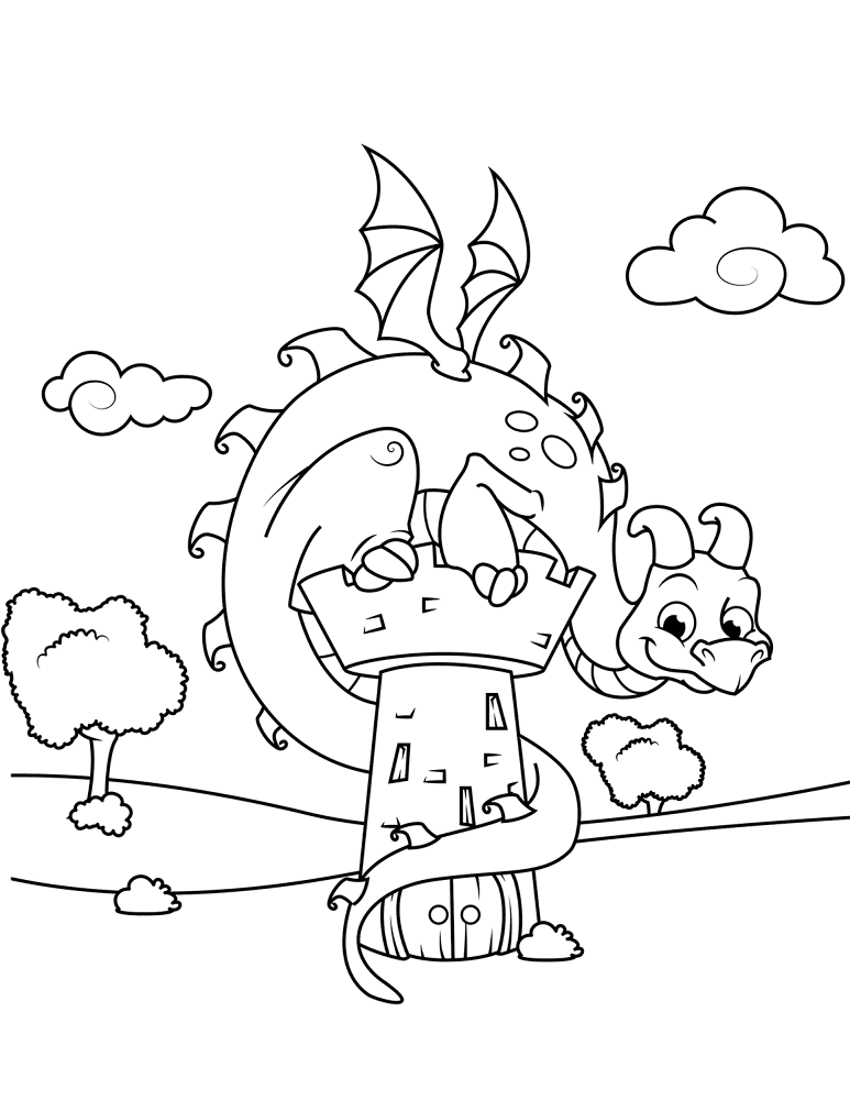 Cute Dragon Sitting On Tower Coloring Page Md Coloring Page — Free Printable — free printable coloring page
