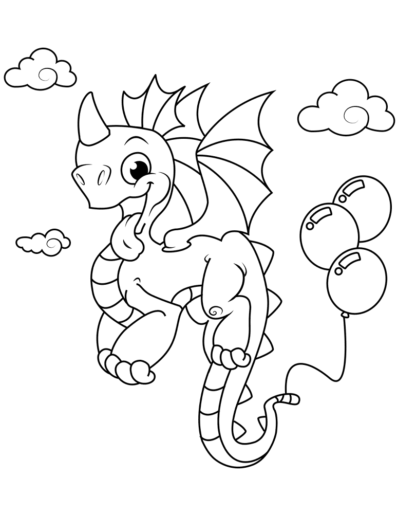 Cute Dragon With Balloons Coloring Page Md Coloring Page — Free Printable — free printable coloring page