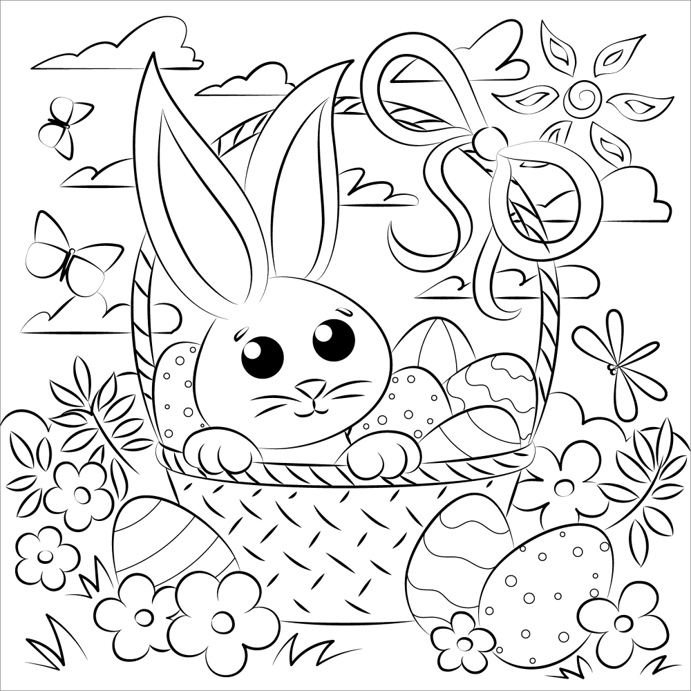 Easter Basket And Bunny Coloring Page Md Coloring Page — Free Printable — free printable coloring page