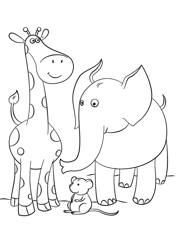 Giraffe Mouse And Elephant Coloring Page Md Coloring Page — Free Printable — free printable coloring page