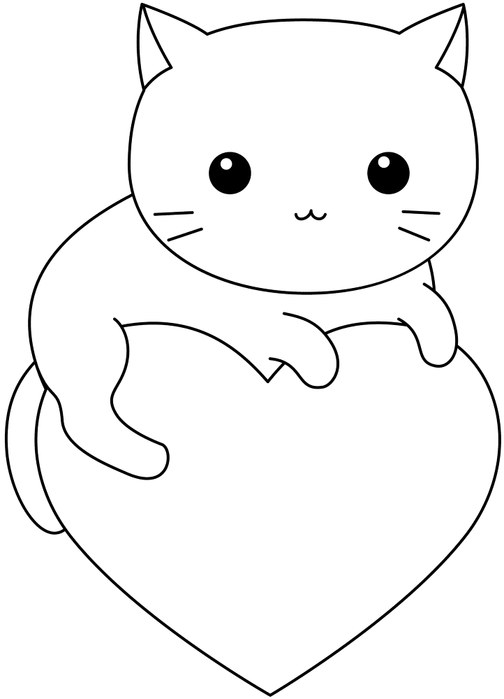 Kawaii Kitty On Heart Coloring Page Md Coloring Page — Free Printable — free printable coloring page