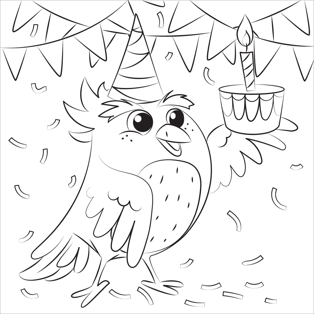 Birds Birthday Coloring Page Md Coloring Page — Free Printable — free printable coloring page