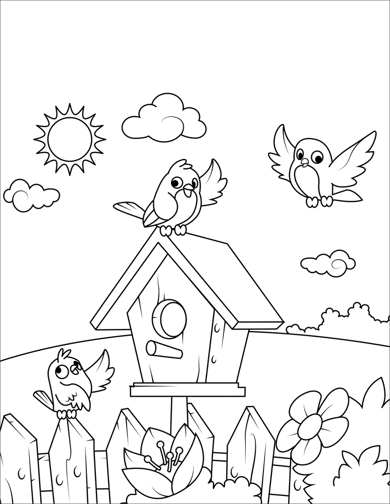 Birds Near A Birdhouse Coloring Page Md Coloring Page — Free Printable — free printable coloring page
