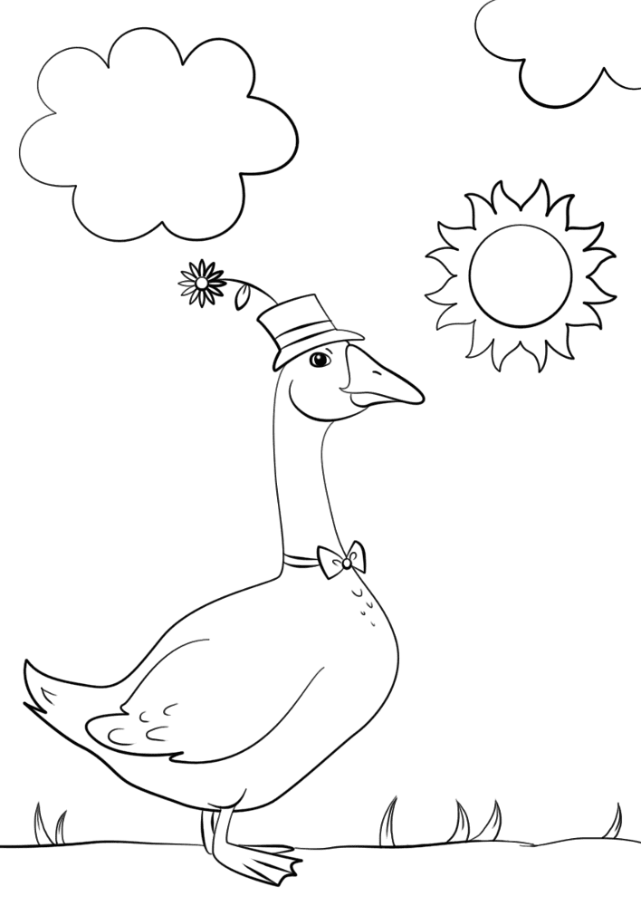 Cartoon Goose Wearing Hat And Bow Tie Coloring Page Md Coloring Page — Free Printable — free printable coloring page