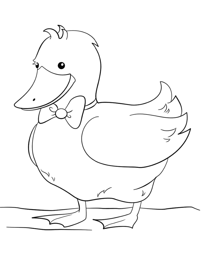Cute Cartoon Duck Wearing Bow Tie Coloring Page Md Coloring Page — Free Printable — free printable coloring page