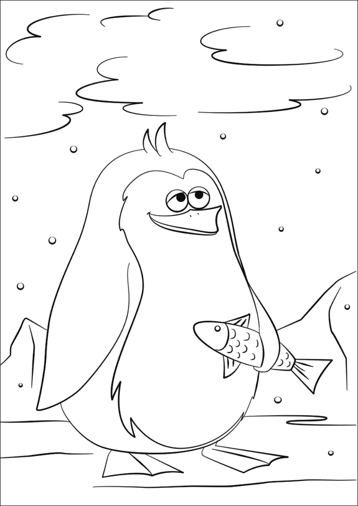 Cute Cartoon Penguin Holding A Fish Coloring Page Md Coloring Page — Free Printable — free printable coloring page