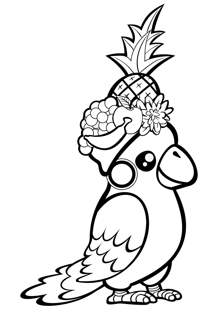 Cute Parrot With Fruit On Its Head Coloring Page Md Coloring Page — Free Printable — free printable coloring page