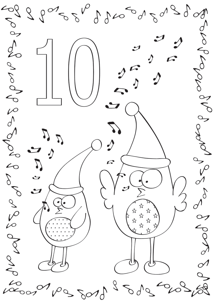 December 10 With Birds Singing A Christmas Song Coloring Page Md Coloring Page — Free Printable — free printable coloring page