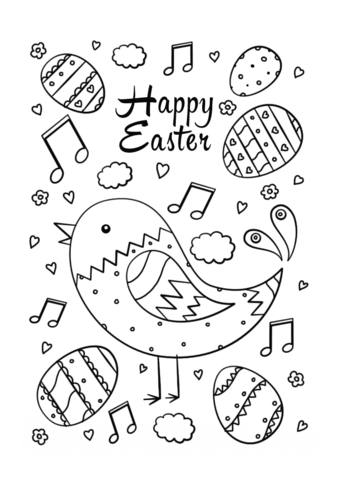 Happy Easter Doodle With Bird And Eggs Coloring Page Md Coloring Page — Free Printable — free printable coloring page