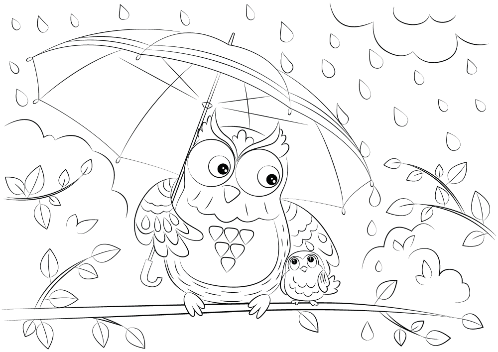 Owl With Chick Under Umbrella Coloring Page Md Coloring Page — Free Printable — free printable coloring page