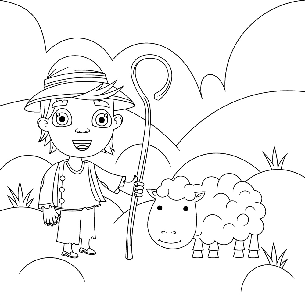 Shepherd With With A Sheep Coloring Page Md Coloring Page — Free Printable — free printable coloring page