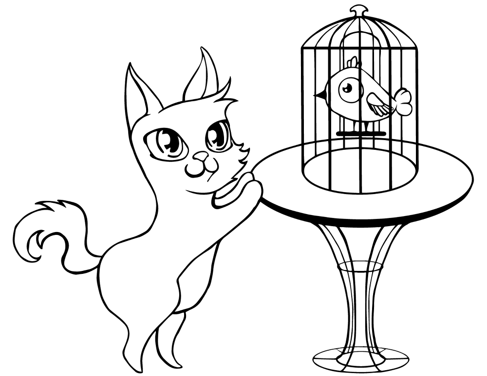 Cat And Bird In Cage Coloring Page Md Coloring Page — Free Printable — free printable coloring page