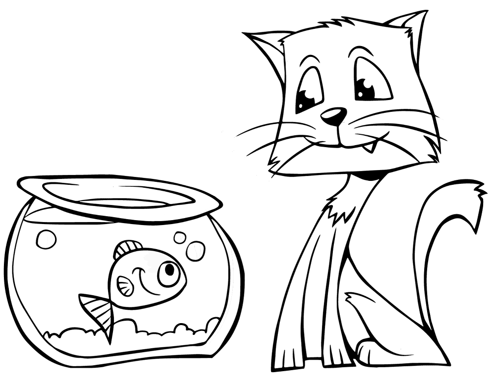 Cat And Fishbowl Coloring Page Md Coloring Page — Free Printable — free printable coloring page