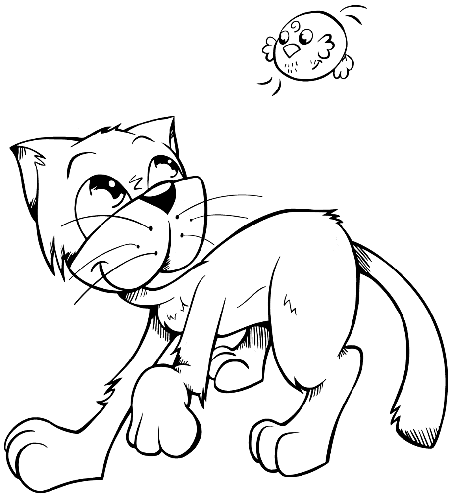 Cat And Little Bird Coloring Page Md Coloring Page — Free Printable — free printable coloring page