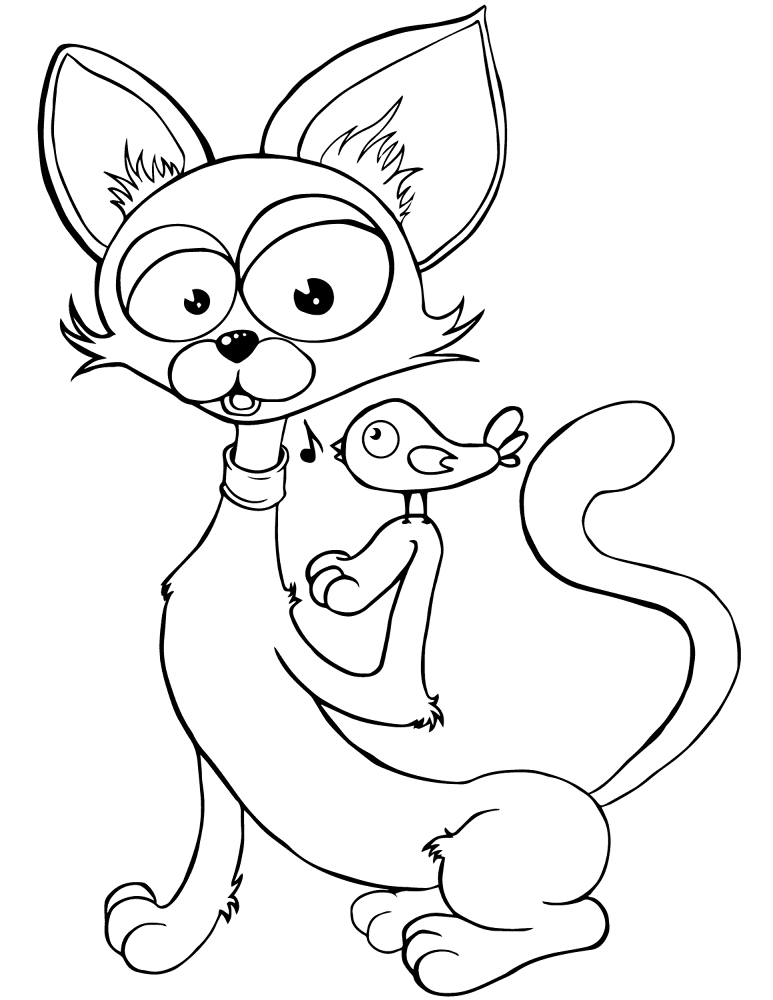 Cat And Singing Bird Coloring Page Md Coloring Page — Free Printable — free printable coloring page