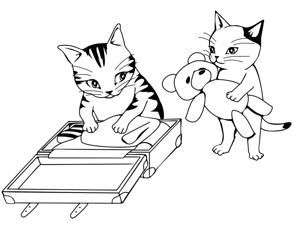 Cats Packing Suitcase For Travel Coloring Page Md Coloring Page — Free Printable — free printable coloring page