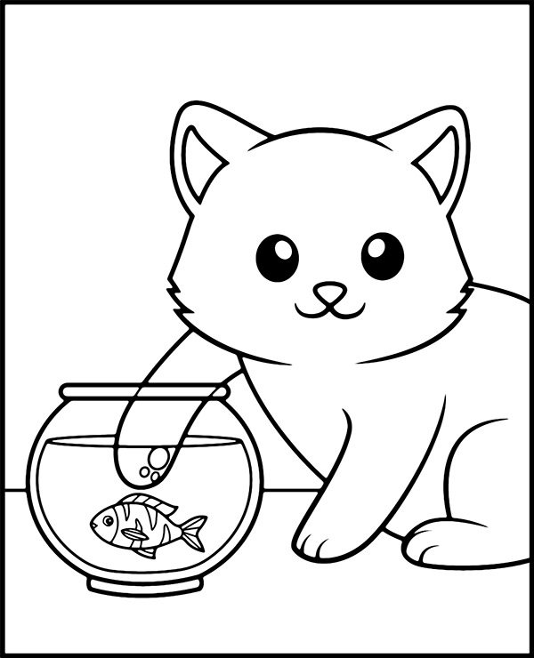 Coloring Page Cute Cat Fish Coloring Page — Free Printable — free printable coloring page