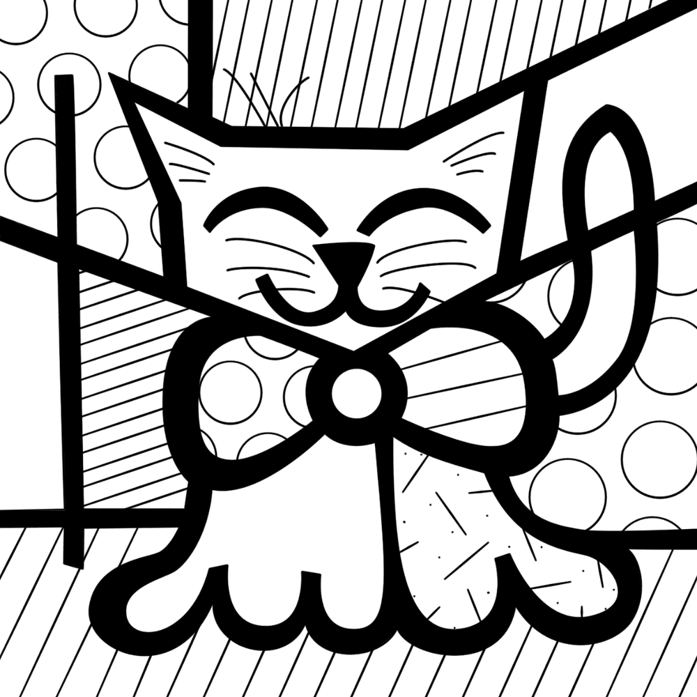 Cute Cat By Romero Britto Coloring Page Md Coloring Page — Free Printable — free printable coloring page
