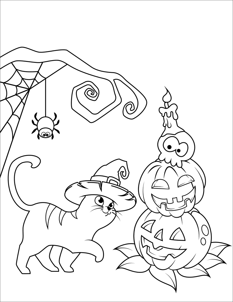Halloween Cat And Jack O Lanterns Coloring Page Md Coloring Page — Free Printable — free printable coloring page