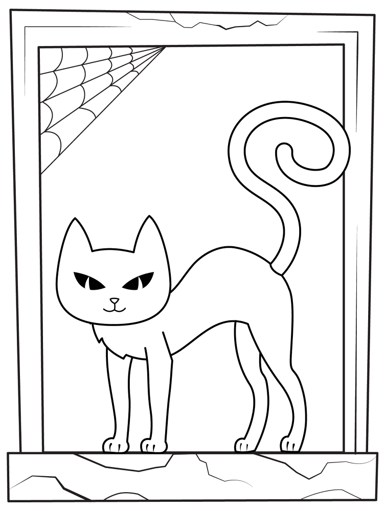 Halloween Cat At The Window Coloring Page Md Coloring Page — Free Printable — free printable coloring page