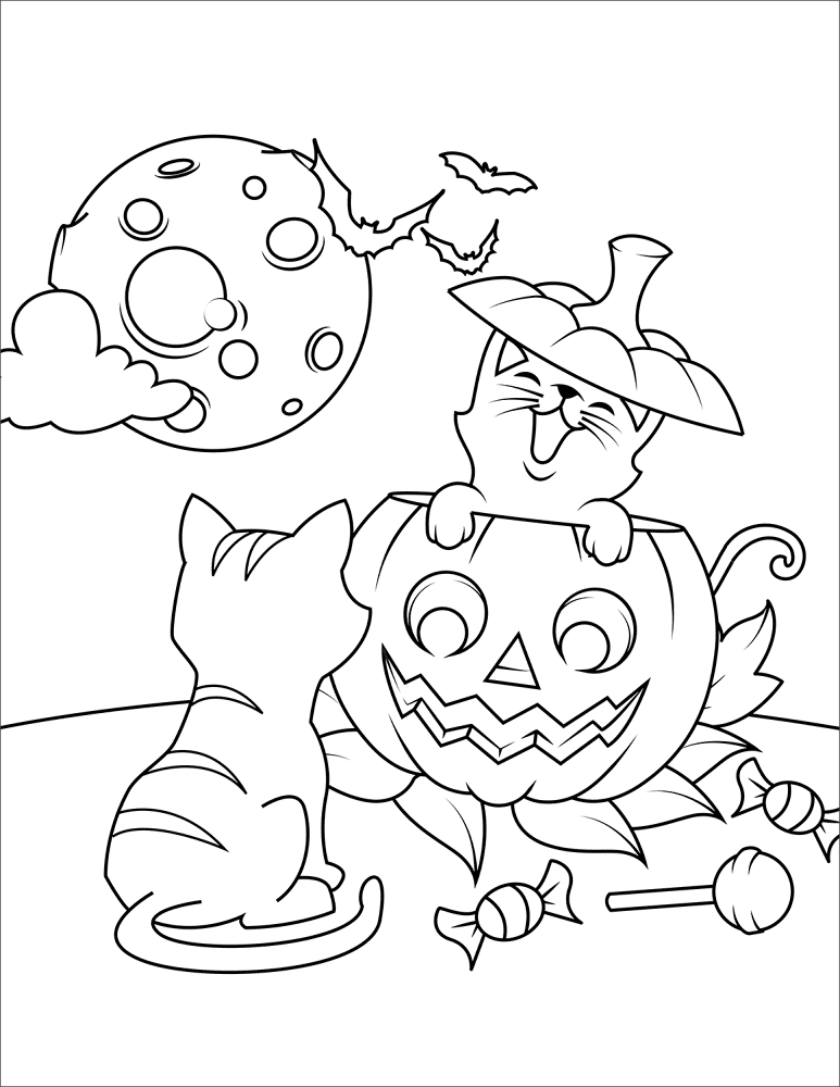 Halloween Cats And Jack O Lantern Coloring Page Md Coloring Page — Free Printable — free printable coloring page