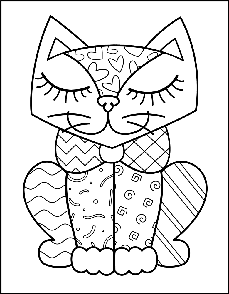 Romero Britto Cat 2 Coloring Page Md Coloring Page — Free Printable — free printable coloring page