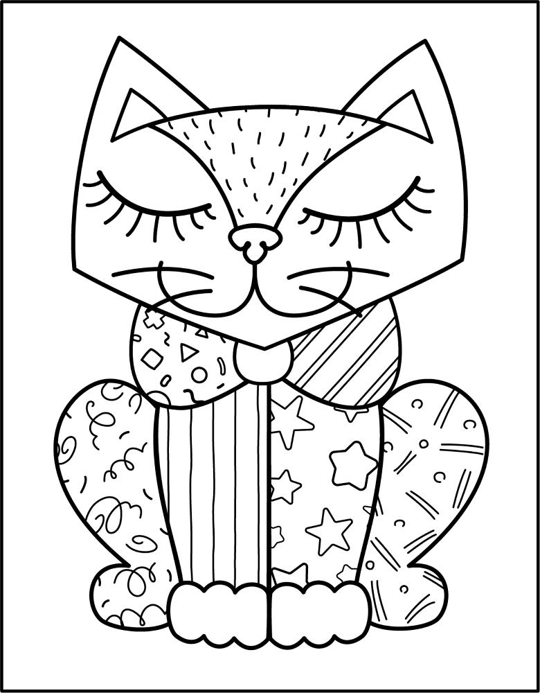 Romero Britto Cat 4 Coloring Page Md Coloring Page — Free Printable — free printable coloring page