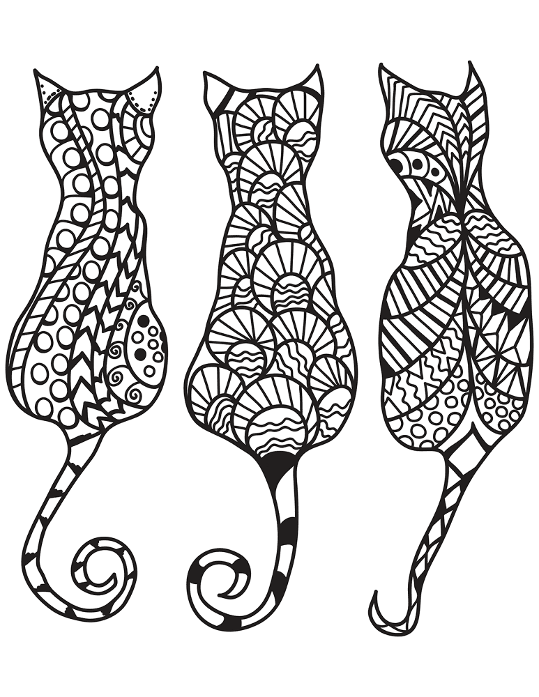 Three Cats In Zentangle Style Coloring Page Md Coloring Page — Free Printable — free printable coloring page