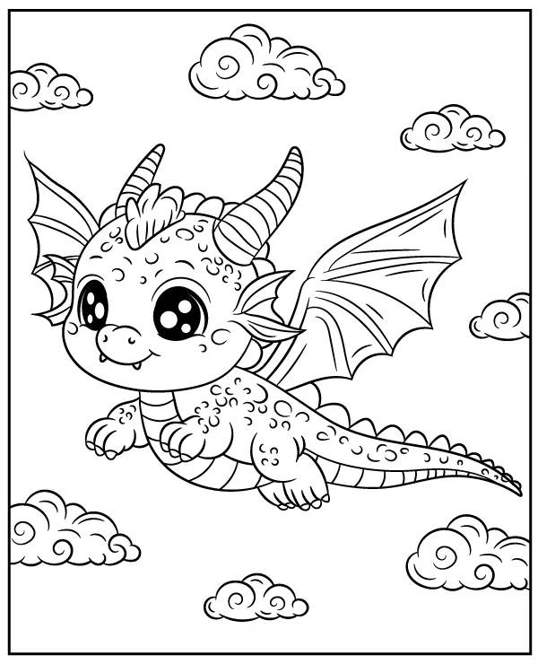 Cute Flying Dragon Coloring Page Coloring Page — Free Printable — free printable coloring page