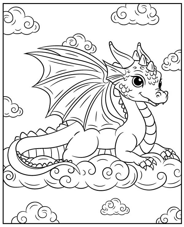 Dragon On A Cloude Coloring Page Coloring Page — Free Printable — free printable coloring page