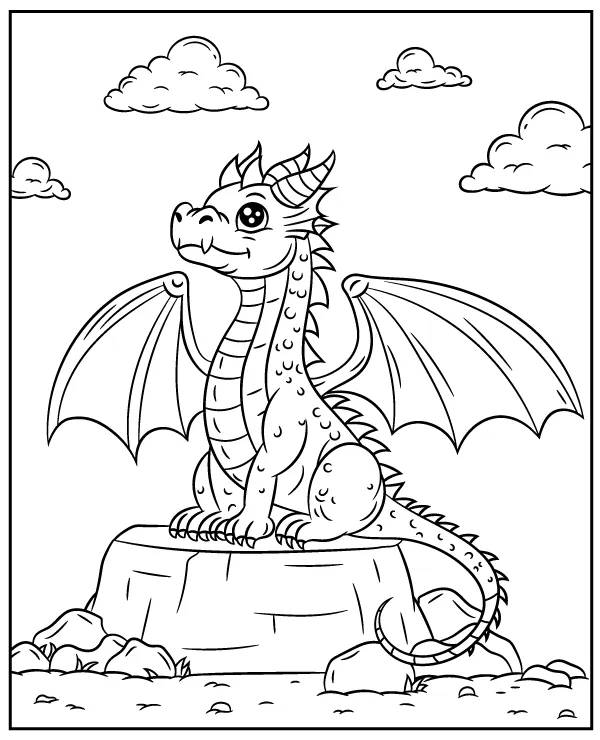 Small Dragon Sitting Coloring Page Coloring Page — Free Printable — free printable coloring page