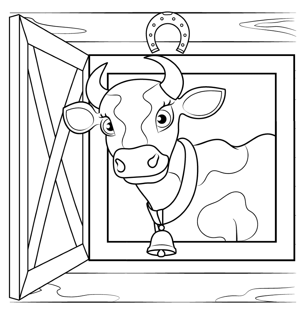 Cow At The Barn Window Coloring Page Md Coloring Page — Free Printable — free printable coloring page
