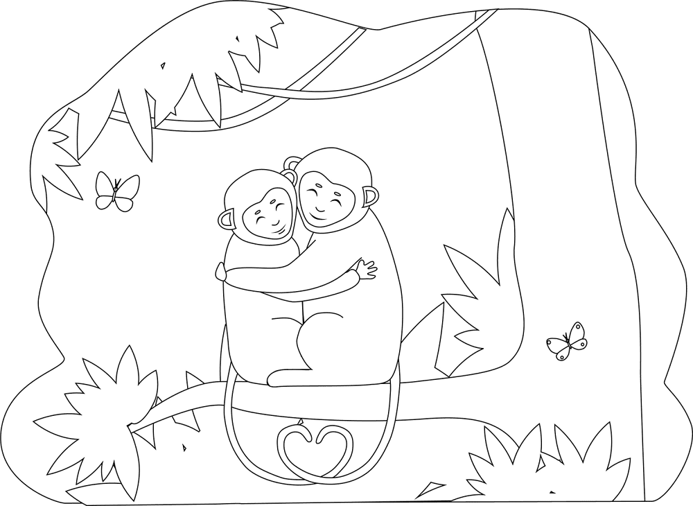 Animals In Love Monkeys Coloring Page Md Coloring Page — Free Printable — free printable coloring page
