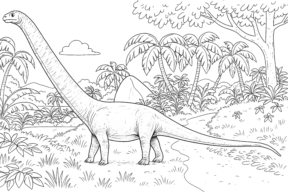 Patagotitan In Lush Prehistoric Forest 1 Md Coloring Page — Free Printable — free printable coloring page