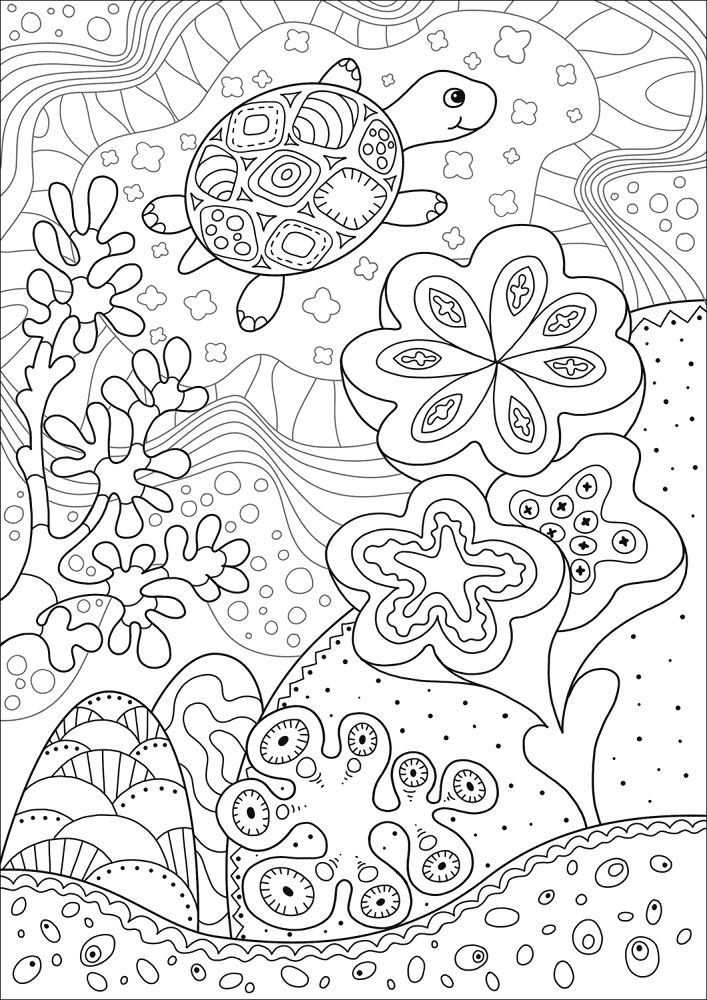Cute Sea Turtle In Coral Reef Coloring Page Md Coloring Page — Free Printable — free printable coloring page