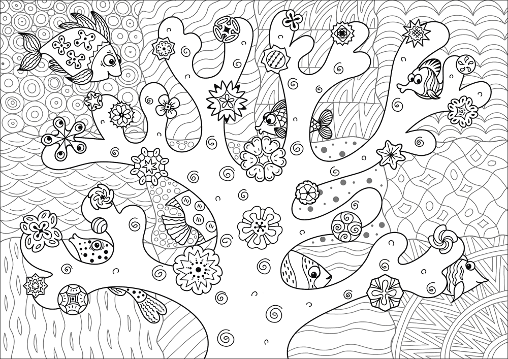 Find Fish Hidden In The Coral Reef Coloring Page Md Coloring Page — Free Printable — free printable coloring page