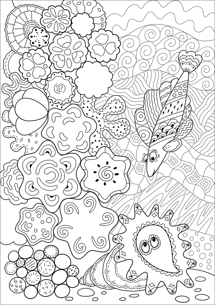 Grouper Found A Sea Shell In Coral Reef Coloring Page Md Coloring Page — Free Printable — free printable coloring page
