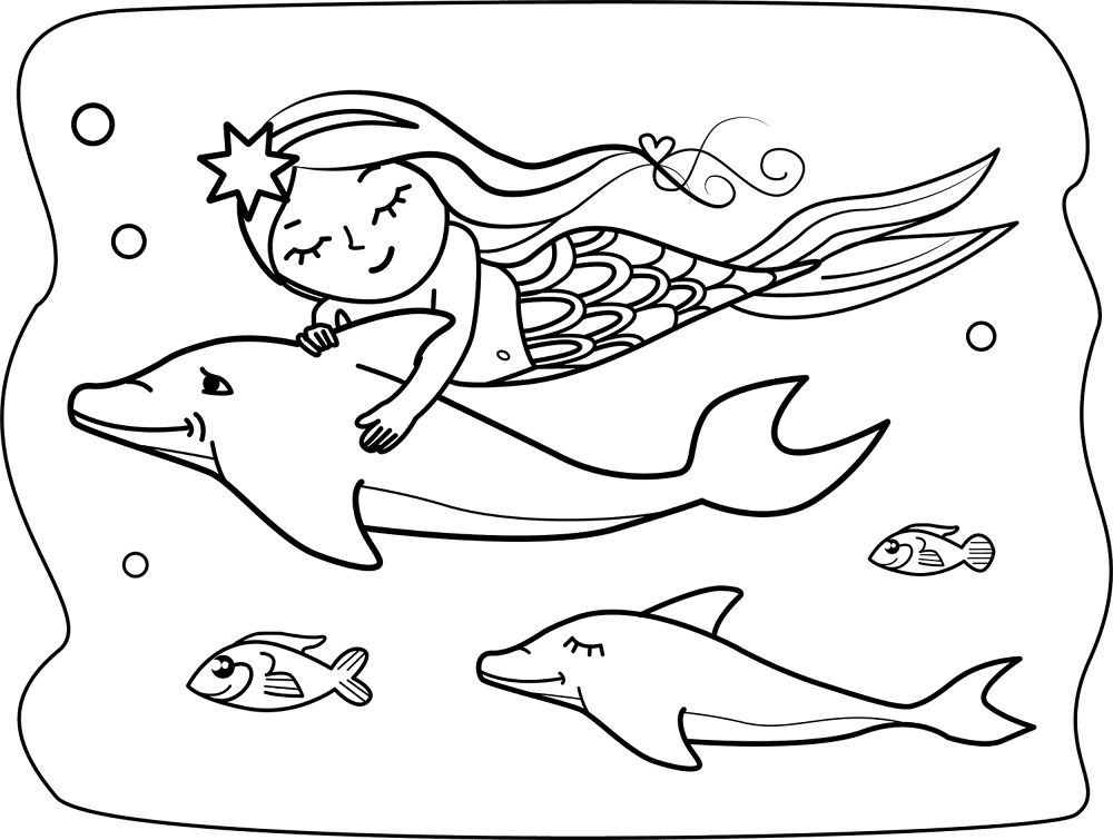 Mermaid With Dolphin Coloring Page Md Coloring Page — Free Printable — free printable coloring page