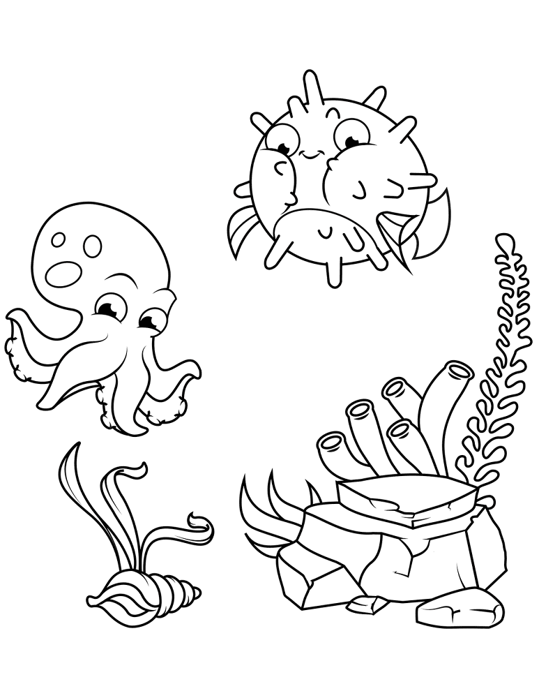Octopus And Pufferfish Coloring Page Md Coloring Page — Free Printable — free printable coloring page