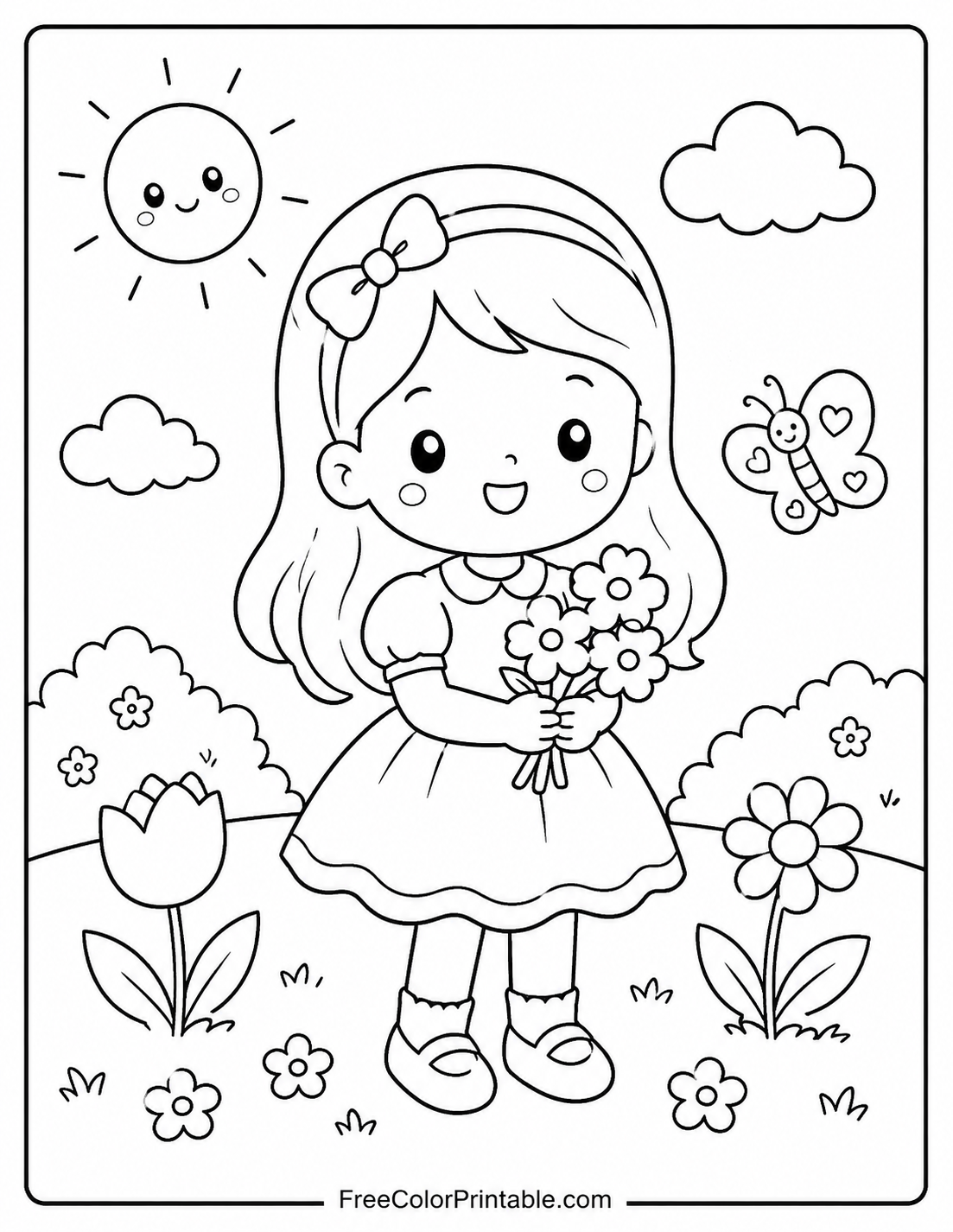 Spring Garden Girl With Flowers