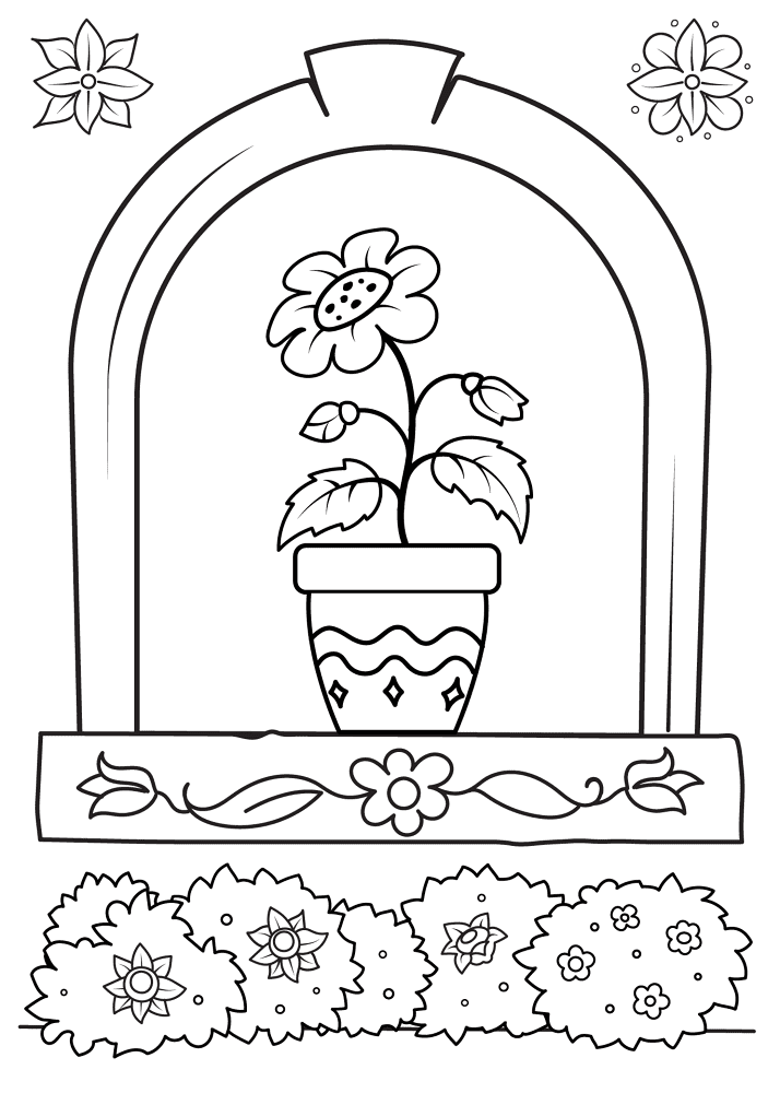 Flower Pot At The Window Coloring Page Md Coloring Page — Free Printable — free printable coloring page