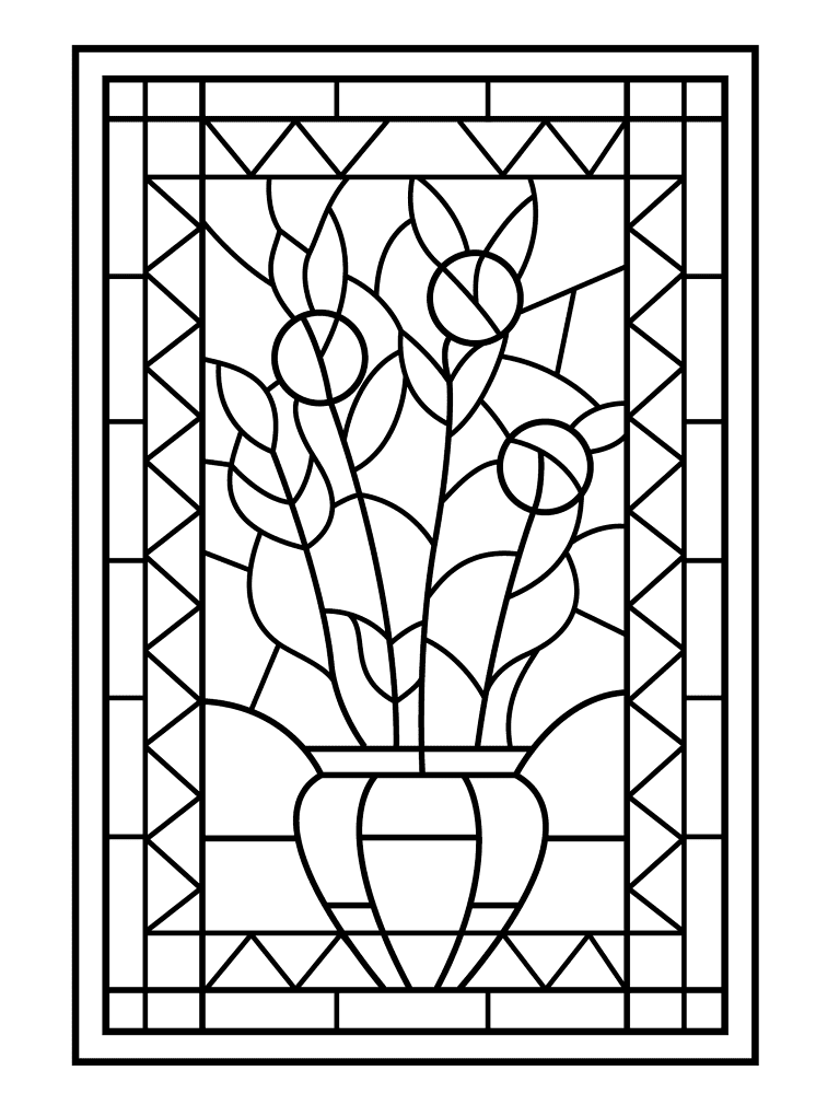 Flower Vase Stained Glass Coloring Page Md Coloring Page — Free Printable — free printable coloring page
