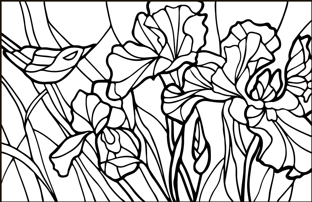 Irises Stained Glass Coloring Page Md Coloring Page — Free Printable — free printable coloring page