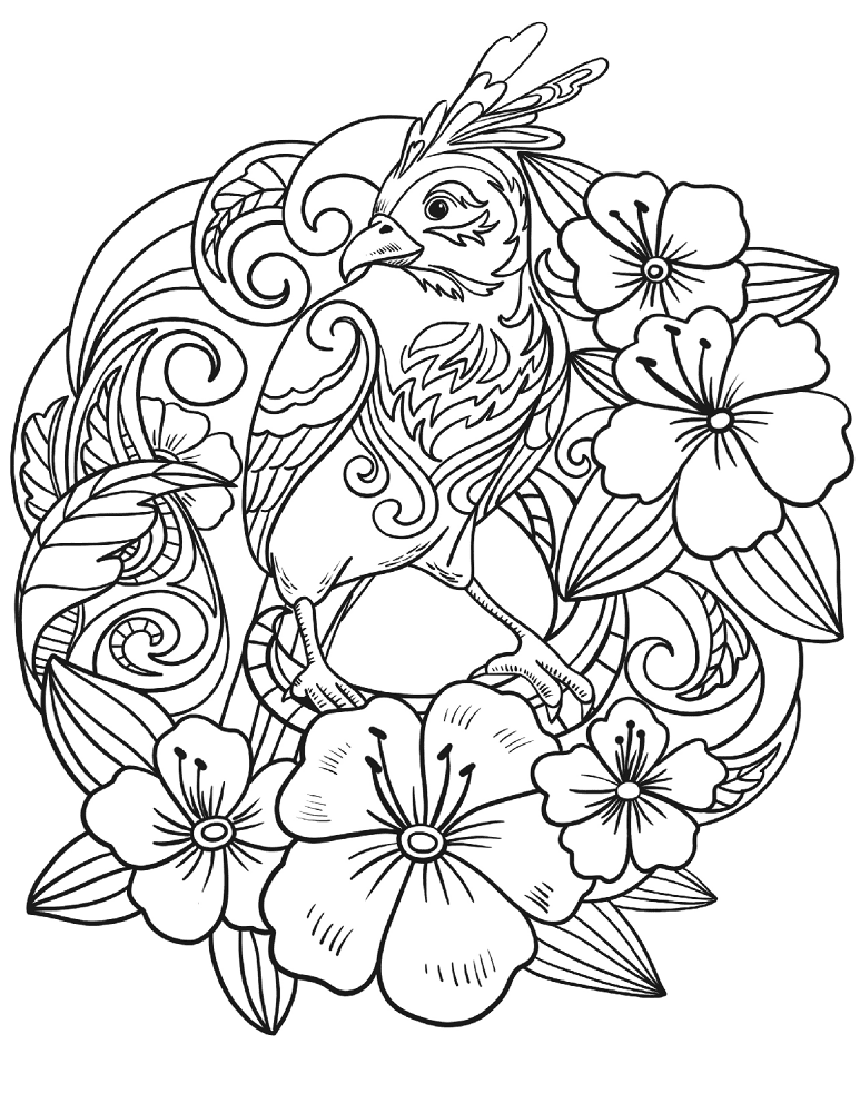 Parrot In Flowers Coloring Page Md Coloring Page — Free Printable — free printable coloring page