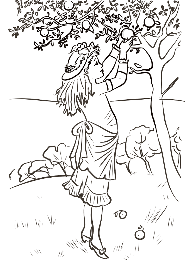 Girl Picking Apples Coloring Page Md Coloring Page — Free Printable — free printable coloring page