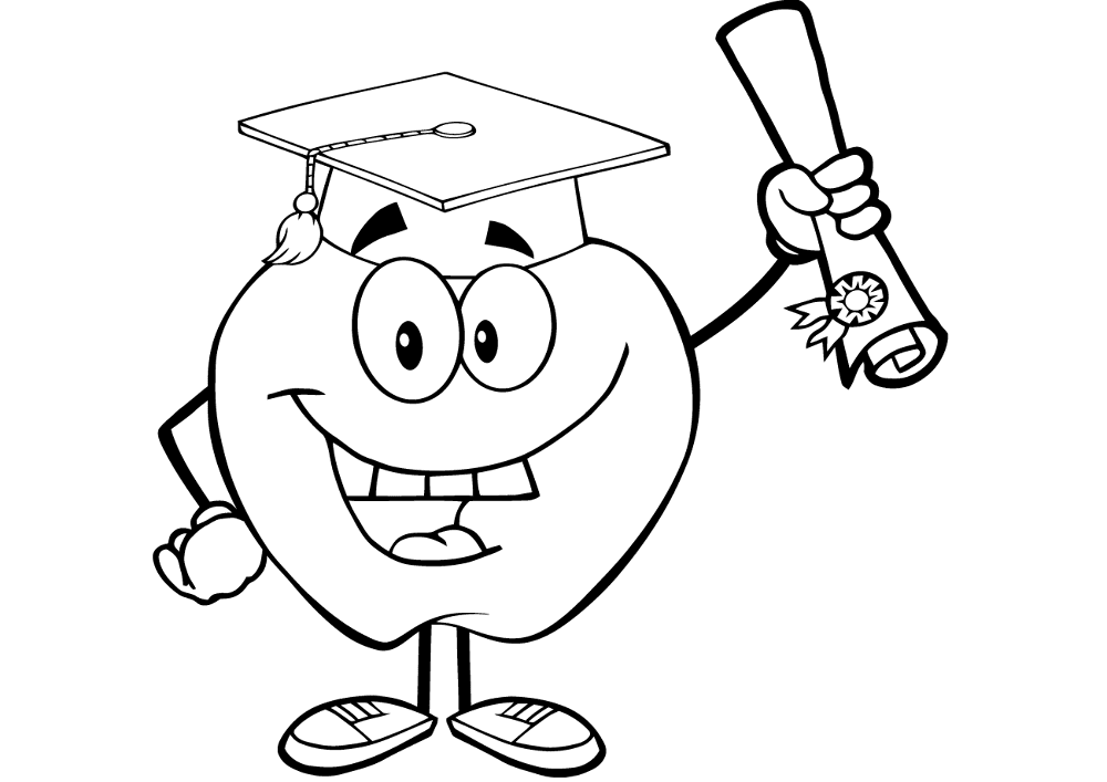 Happy Apple Graduate Holding A Diploma Coloring Page Md Coloring Page — Free Printable — free printable coloring page